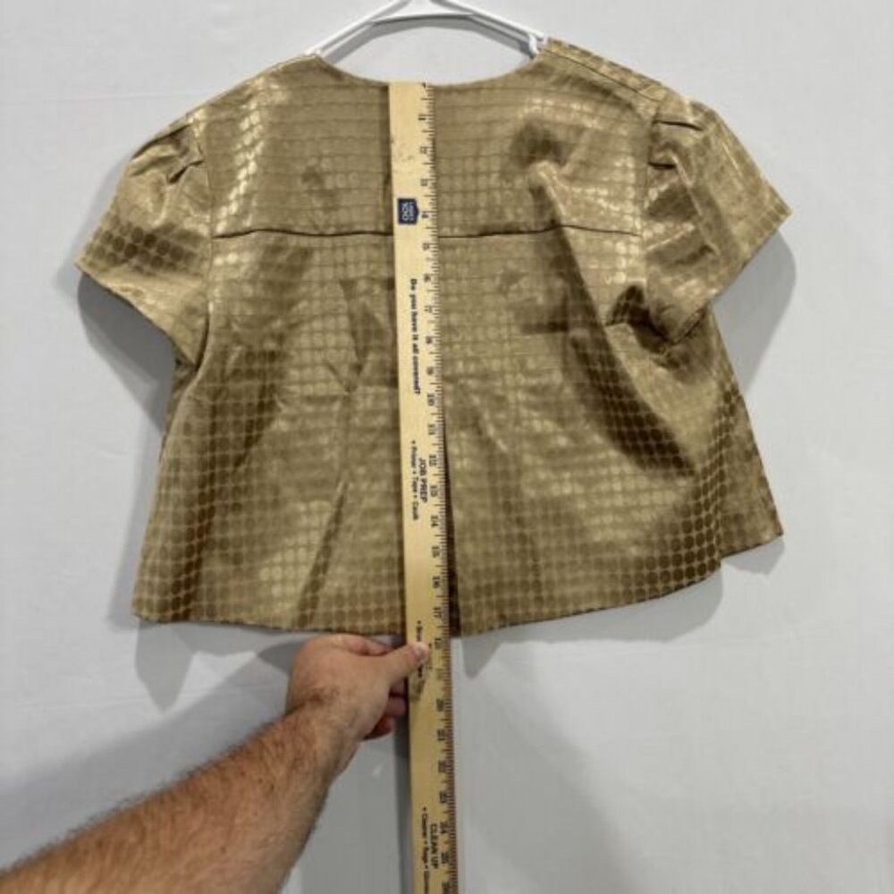Michael Kors Short Sleeve Cropped Women’s 6 Open Front Gold Polka Dot Jacket - Picture 6 of 6